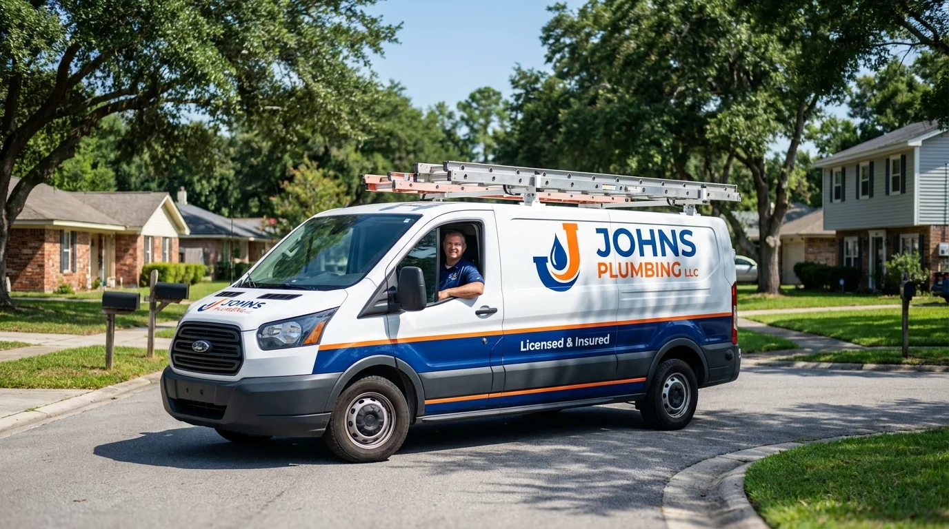 Johns Plumbing LLC service van in North Providence, RI