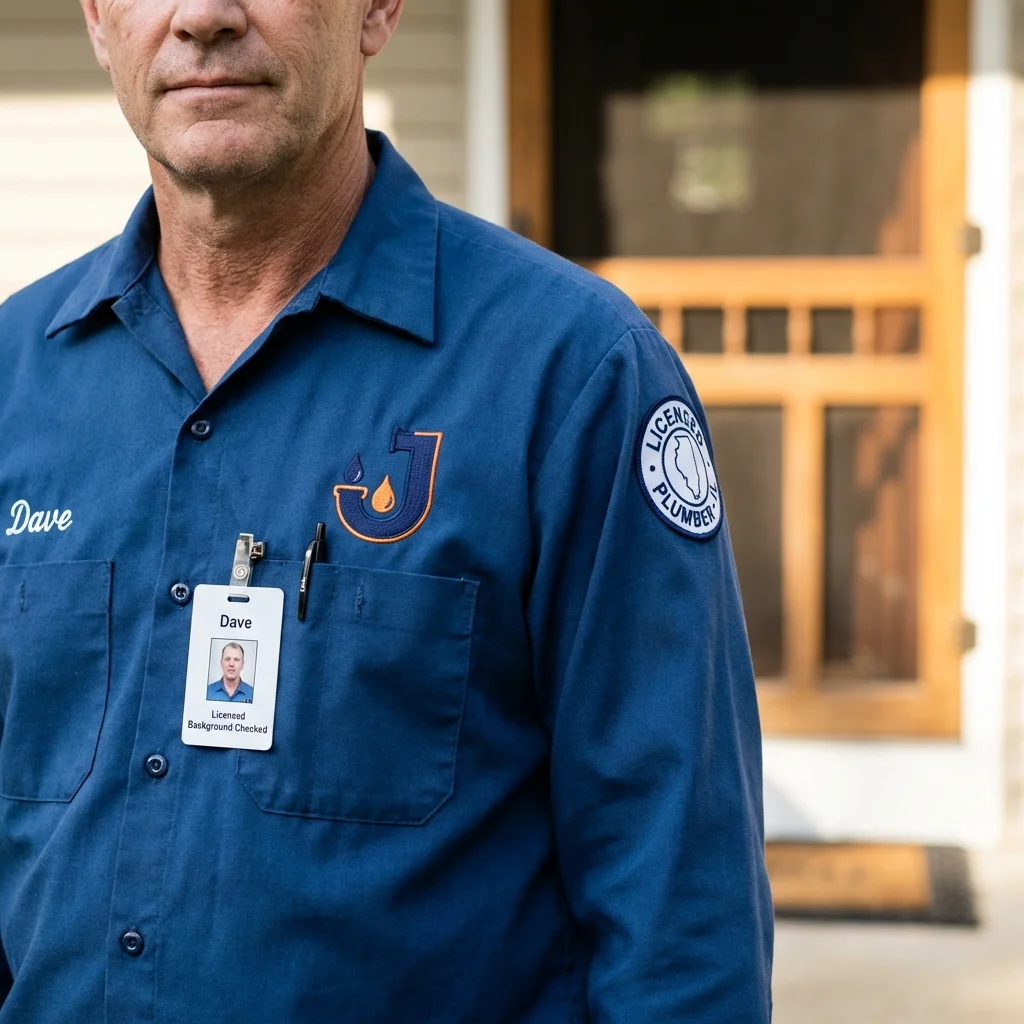 Licensed plumber showing ID badge in North Providence, RI