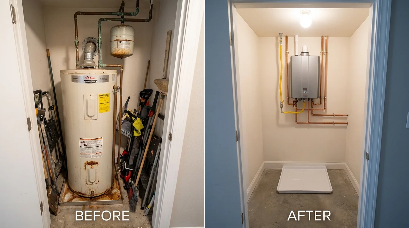 Tank water heater versus wall-mounted tankless unit comparison for North Providence, RI homeowners
