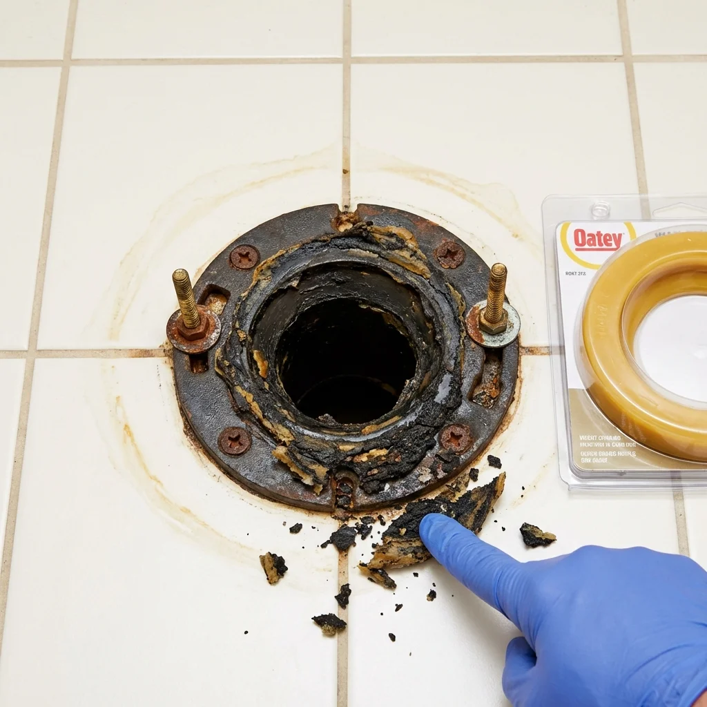 Failed wax ring showing water seepage at the base of a toilet in a North Providence, RI home